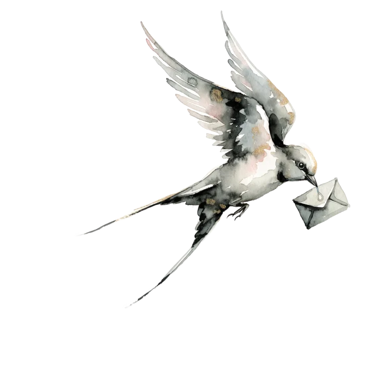 Watercolor of a swallow carrying a letter